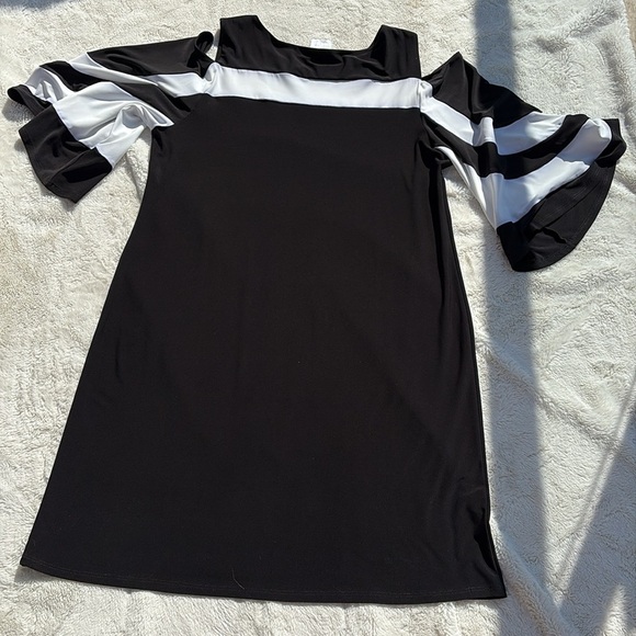 Bali Black & White Striped Long Sleeve Dress Minimalist Mod Y2K Style Size 16 - Picture 6 of 7